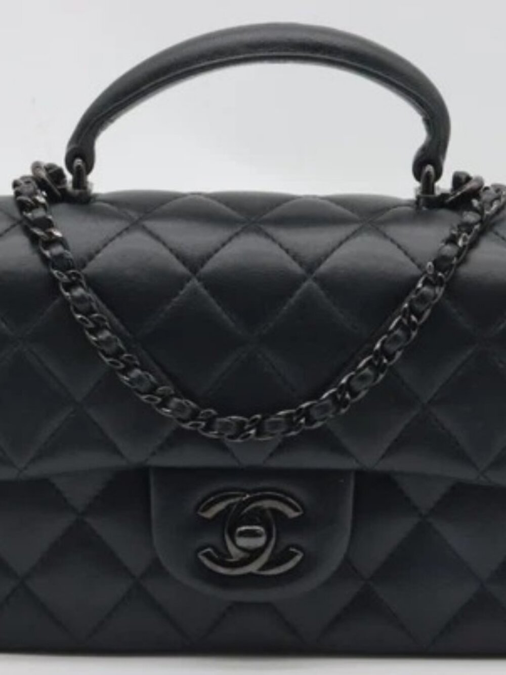 Chanel Lambskin Quilted Mini Top Handle Rectangular Flap So Black Bag - P23HX2T4